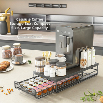 Kavos kapsulių laikiklis, talpa 50 kapsulių, reguliuojamas stalčiaus dizainas, sustiprintas rėmas, skirtas virtuvės stalviršiui