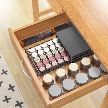 Kavos kapsulių laikiklis, talpa 50 kapsulių, reguliuojamas stalčiaus dizainas, sustiprintas rėmas, skirtas virtuvės stalviršiui