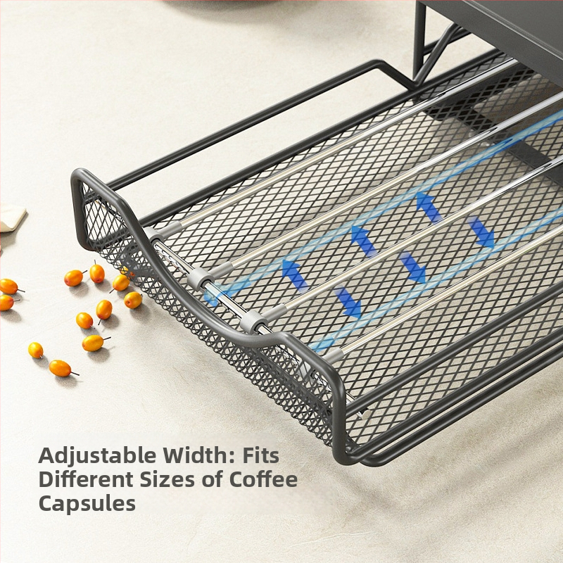Kavos kapsulių laikiklis, talpa 50 kapsulių, reguliuojamas stalčiaus dizainas, sustiprintas rėmas, skirtas virtuvės stalviršiui