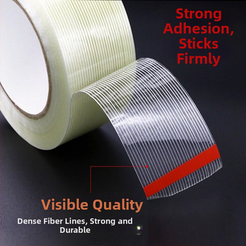 Stiklo pluošto juosta – Aukšta sukibimo jėga, izoliacija, temperatūros atsparumas (Plotis: 10–1020 mm; Ilgis: 50 m; Storis: 130 μm; Pagrindinė medžiaga: pluoštas; Klijavimo sistema: gumos klijai)