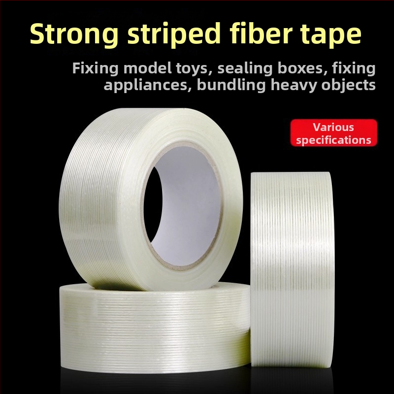 Stiklo pluošto juosta – Aukšta sukibimo jėga, izoliacija, temperatūros atsparumas (Plotis: 10–1020 mm; Ilgis: 50 m; Storis: 130 μm; Pagrindinė medžiaga: pluoštas; Klijavimo sistema: gumos klijai)