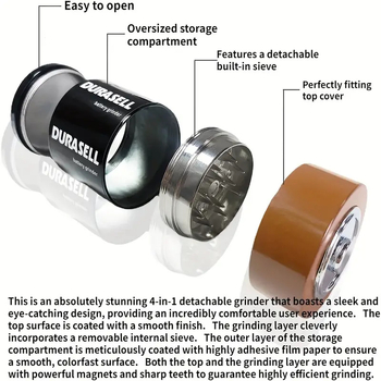 Baterijos formos tabako malūnėlis, cinko lydinys, 3 sluoksniai