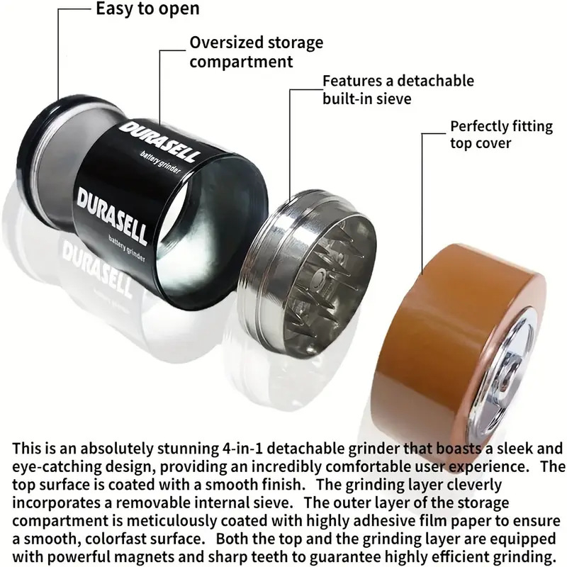 Baterijos formos tabako malūnėlis, cinko lydinys, 3 sluoksniai