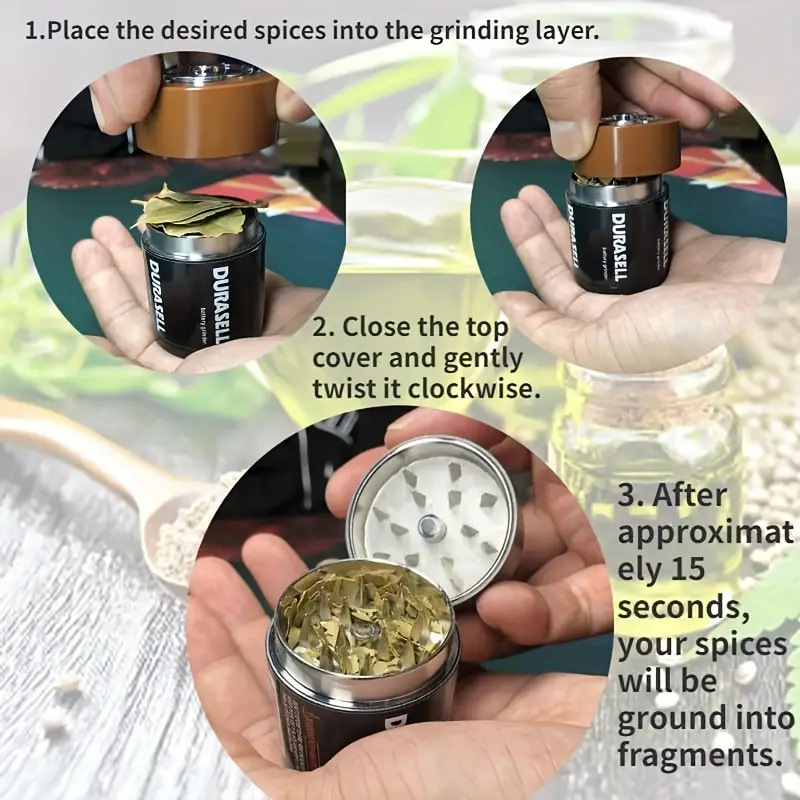 Baterijos formos tabako malūnėlis, cinko lydinys, 3 sluoksniai