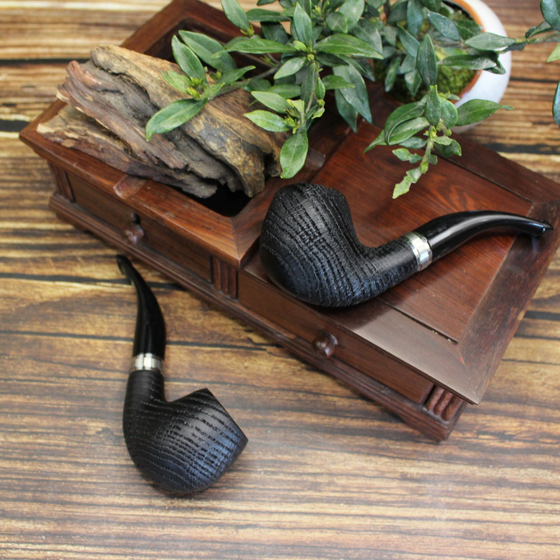 Дъбов пайп с изкуствено карбонизиране, винтидж ръчна изработка, пръстен с текстурирана повърхност за начинаещи