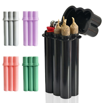 Plastinis integruotas cigarečių dėklas su flip-top dangteliu, keturios angos ir degiklio saugykla