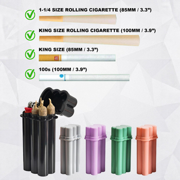 Plastinis integruotas cigarečių dėklas su flip-top dangteliu, keturios angos ir degiklio saugykla