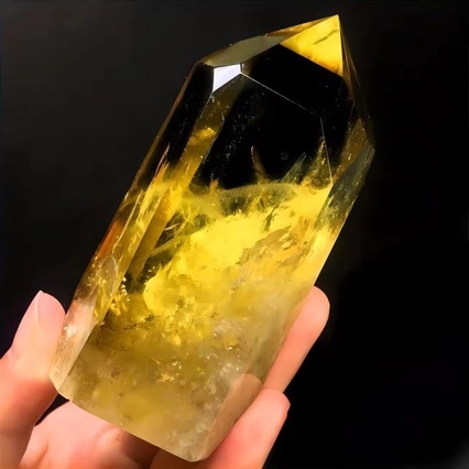Citrīna kristāla kolonna – sešstūraina prizma, kartona iepakojums, mūsdienīgs minimālisma stils