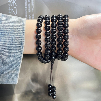 Turmalin 108 gyöngyös karkötő, uniszex, nemzeti stílus, polírozott