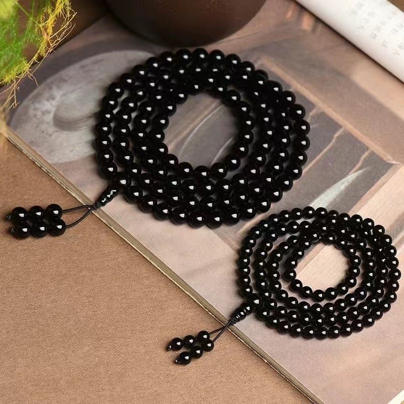 Turmalin 108 gyöngyös karkötő, uniszex, nemzeti stílus, polírozott