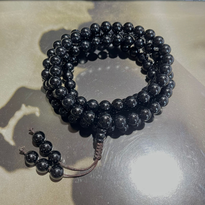 Turmalin 108 gyöngyös karkötő, uniszex, nemzeti stílus, polírozott