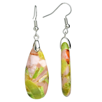 Auskarai - natūralus akmuo, lašinio formos, geometrijos dizainas, poliruotas paviršius, etninio stiliaus