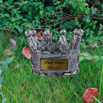 Δοχείο τέφρας σκύλου με κορώνα, χαραγμένο σε ρητίνη, χειροποίητο, διακοσμητικό κήπου εξωτερικού χώρου