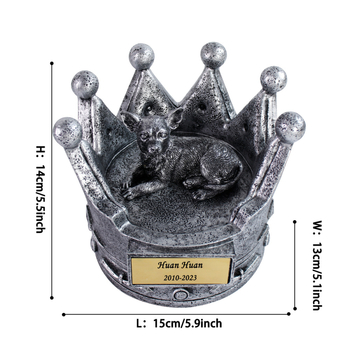 Δοχείο τέφρας σκύλου με κορώνα, χαραγμένο σε ρητίνη, χειροποίητο, διακοσμητικό κήπου εξωτερικού χώρου