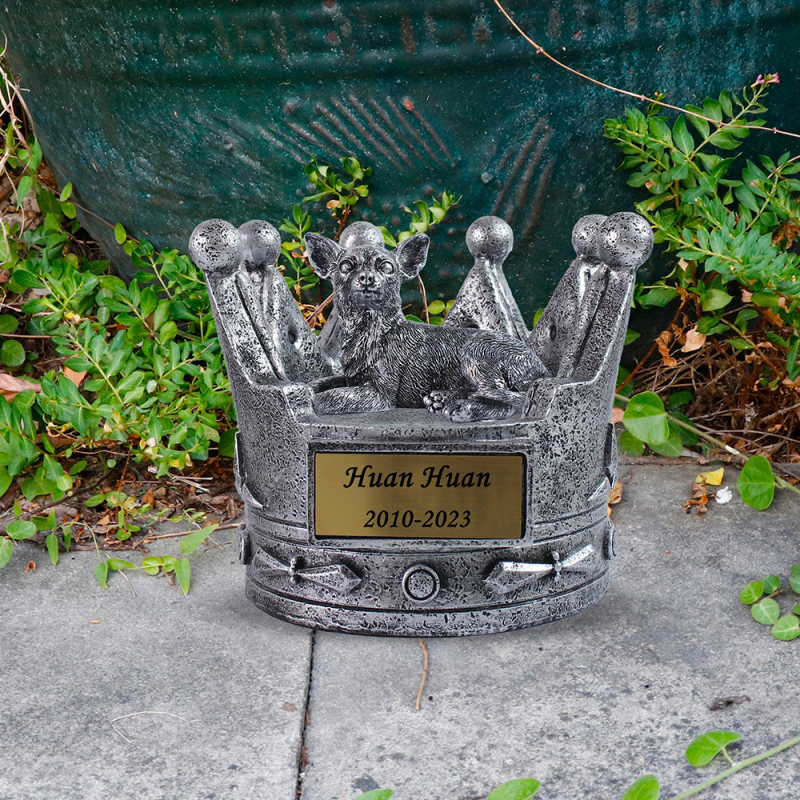 Δοχείο τέφρας σκύλου με κορώνα, χαραγμένο σε ρητίνη, χειροποίητο, διακοσμητικό κήπου εξωτερικού χώρου