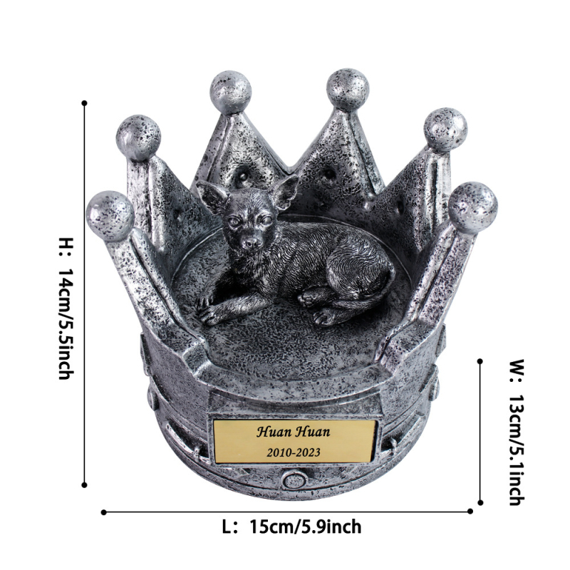 Δοχείο τέφρας σκύλου με κορώνα, χαραγμένο σε ρητίνη, χειροποίητο, διακοσμητικό κήπου εξωτερικού χώρου