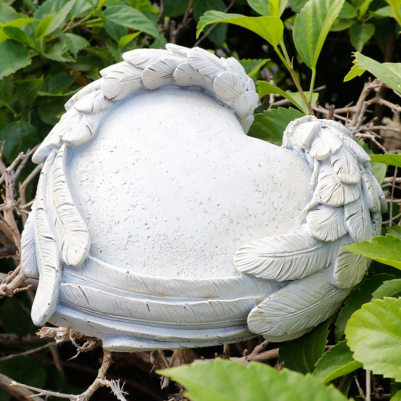 Memorial pentru animal de companie din rășină, cu motiv inimă-aripă, pentru grădină exterioară, stil pastoral.