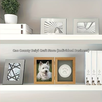 Naminių gyvūnėlių nuotraukų rėmelis su tridimensiniu mediniu dizainu, atveriamas dangtelis, šiuolaikinis minimalistinis stilius, Bei yi