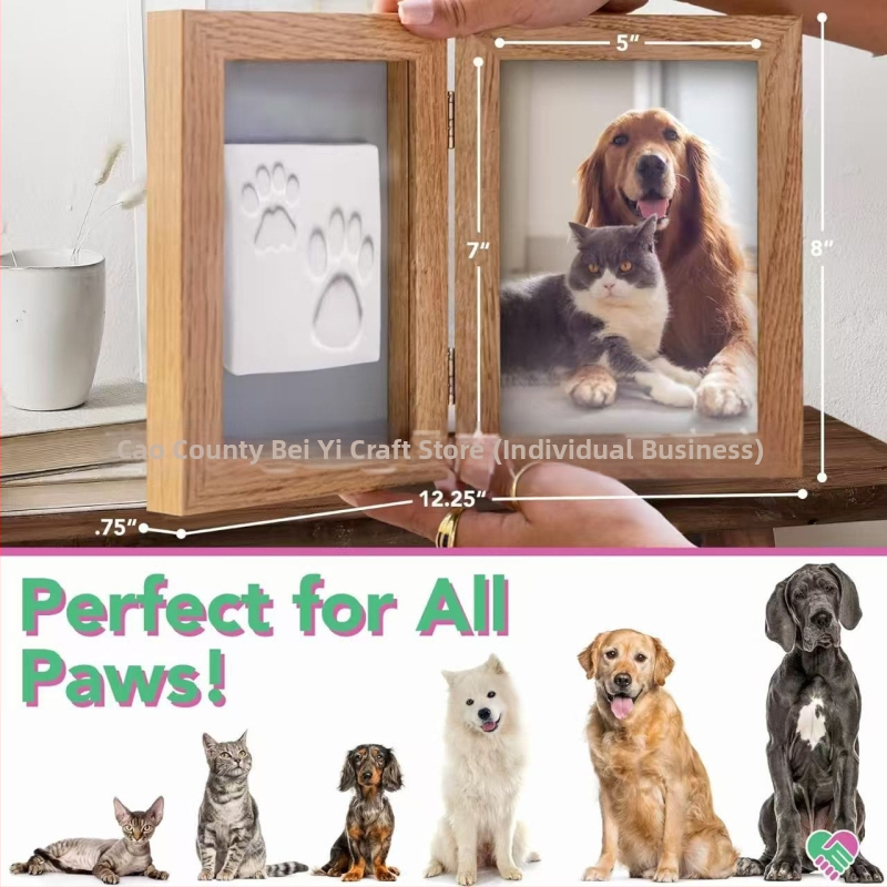 Naminių gyvūnėlių nuotraukų rėmelis su tridimensiniu mediniu dizainu, atveriamas dangtelis, šiuolaikinis minimalistinis stilius, Bei yi