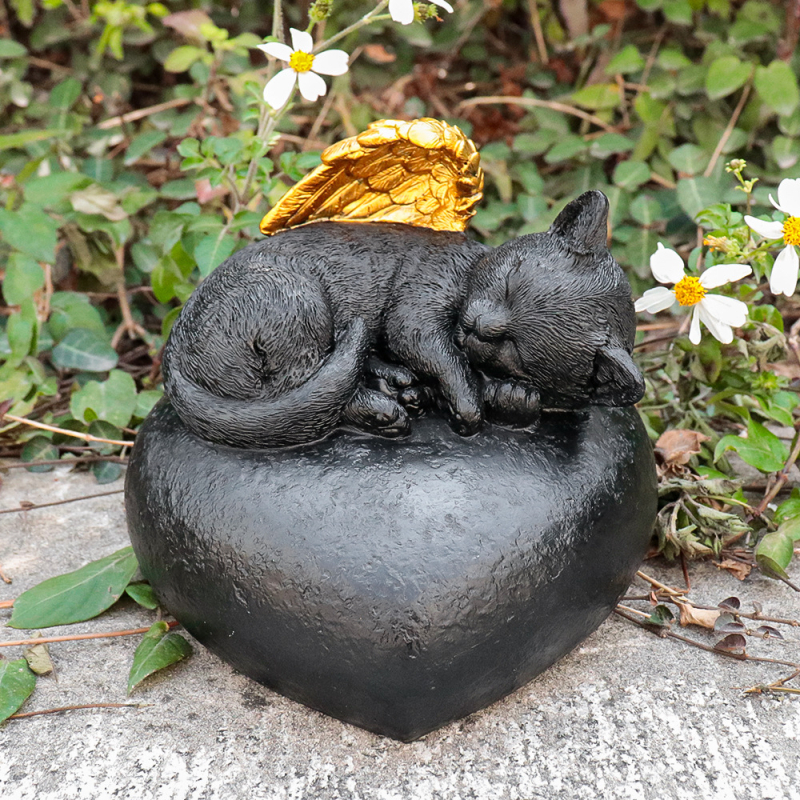 Μνημείο κατοικίδιου από ρητίνη με λέιζερ χαραγμένο καρδιάς και μοτίβο φτερών γάτας, διακοσμητικό κήπου