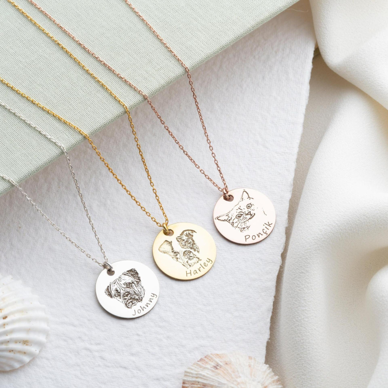 Огърлица за спомен от снимка на домашен любимец — неръждаема стомана, гравиран медальон, форма животно/зодия, О-образна верига