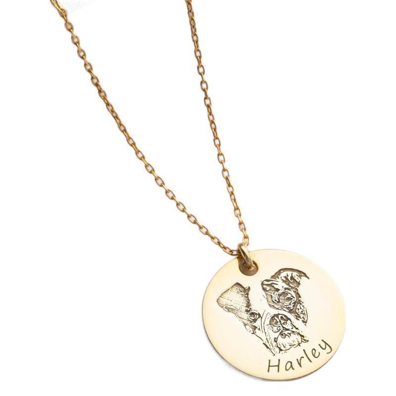Огърлица за спомен от снимка на домашен любимец — неръждаема стомана, гравиран медальон, форма животно/зодия, О-образна верига