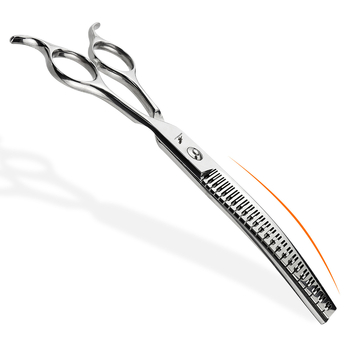 Įlenkti plaukų kirpimo žirklės gyvūnų priežiūrai – nerūdijantis plienas, įlenkti dantys, ploninti, profesionali kokybė