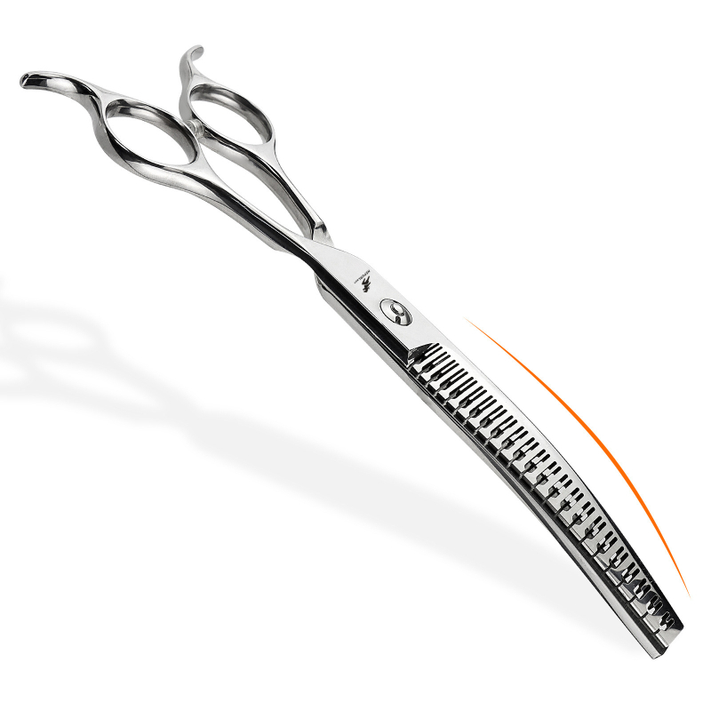 Įlenkti plaukų kirpimo žirklės gyvūnų priežiūrai – nerūdijantis plienas, įlenkti dantys, ploninti, profesionali kokybė