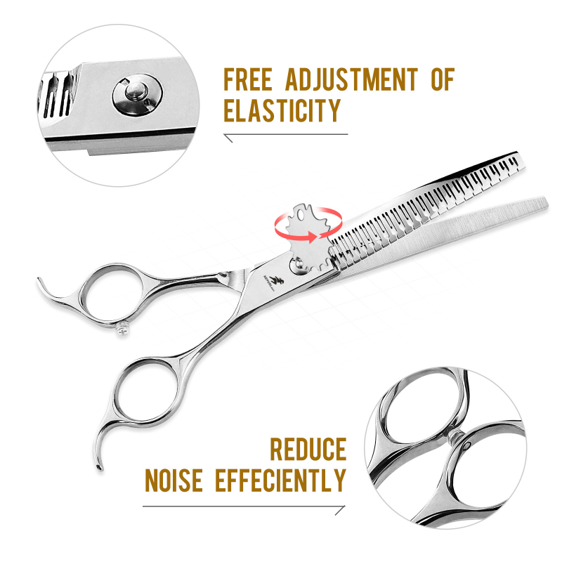 Įlenkti plaukų kirpimo žirklės gyvūnų priežiūrai – nerūdijantis plienas, įlenkti dantys, ploninti, profesionali kokybė