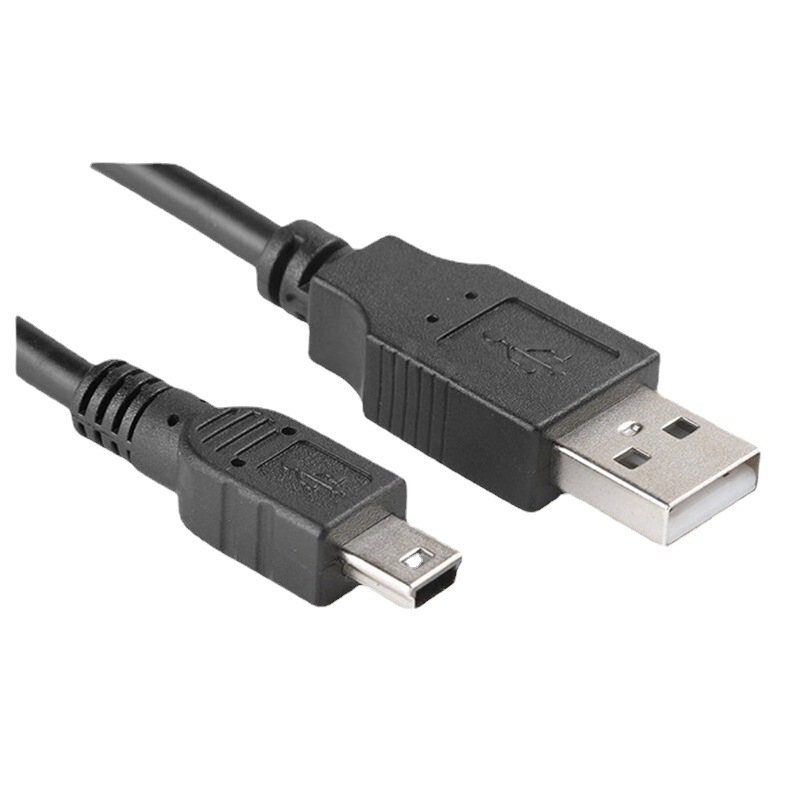 Mini USB duomenų kabelis su T-portu, greitas įkrovimas, 2A išvestis, PVC, vienas galas – skirtas kameroms ir dash cam