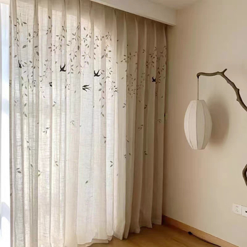 Завеси със мотив лястовица — леноподобна тъкан, печатени, полупрозрачни, стил Нов китайски, за дневна, спалня, кабинет, балкон