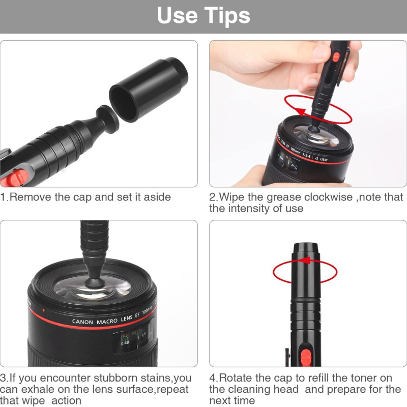 Kamerų valymo rinkinys DSLR ir be veidrodžio CMOS jutikliui, įskaitant objektyvo peną ir šepetėlius, plastiko medžiaga, OEM pritaikymas