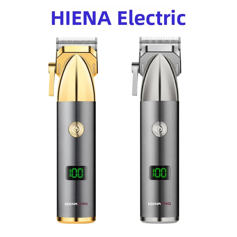 Hiena matu griezējs — jauns modelis, titāna sakausējuma griešanai galviņa, iebūvēta baterija 1200–2000 mAh, darbības laiks 1–3 stundas, trokšņa līmenis 36–45 dB