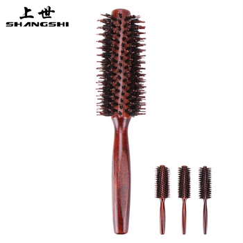 Medinė ritinėlių plaukų šukė su natūraliais pluoštais ir nailoniniais ritiniais, kvadratinė rankenėlė, 1 vnt