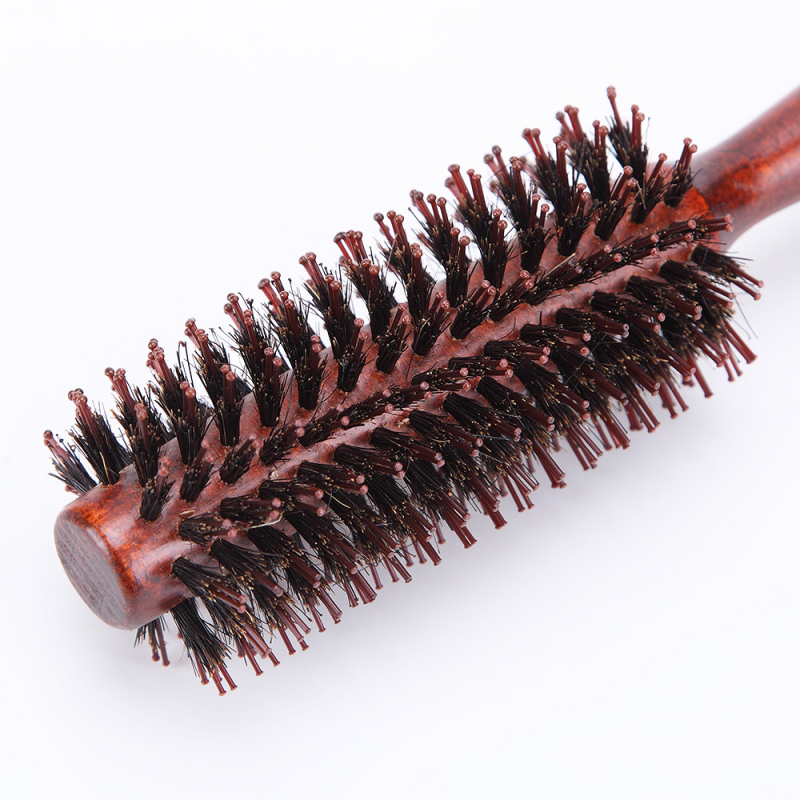 Medinė ritinėlių plaukų šukė su natūraliais pluoštais ir nailoniniais ritiniais, kvadratinė rankenėlė, 1 vnt