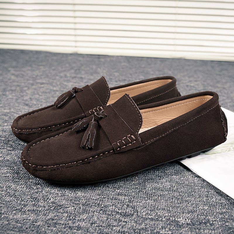 Ανδρικά δερμάτινα παπούτσια οδήγησης, άνω μέρος από δύο στρώσεις βοείου δέρματος, ματ φινίρισμα δέρματος, σόλα από καουτσούκ, στρογγυλή μύτη, ραφή κατασκευή