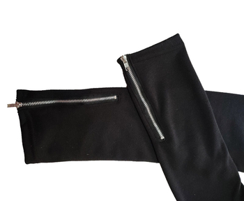 Kelnaitės su šonine užtrauktuku ir velūro įdėklu, rudeniui–žiema, 3/4 ilgio, 50% medvilnė, audinio svoris 250 g/m²