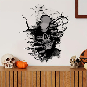 Sienų lipdukas – Helovyno kaukolės motyvas, PVC, atsparus vandeniui, nuimamas, tinkamas svetainei ir įėjimui