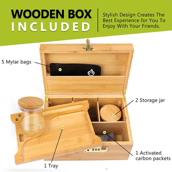 Бамбуков шкаф за съхранение на пури и тютюневи стърготини, настолен, с капак и отделение, модел LC-5303, модерен стил