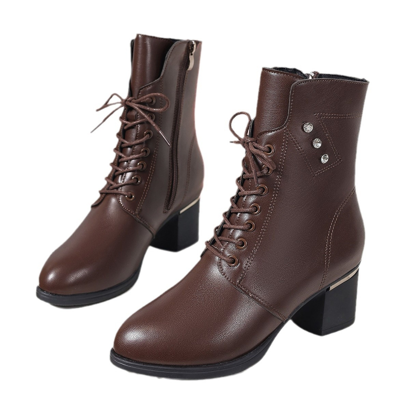 Női Martin csizmák, brit stílus, középmagas, oldalsó cipzár, 3-5 cm vastag sarok