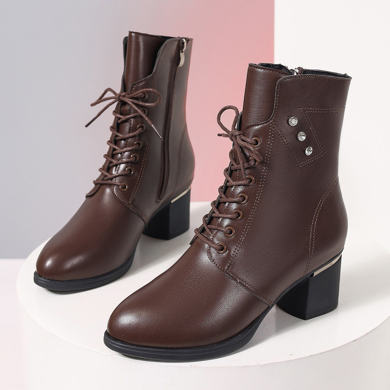 Női Martin csizmák, brit stílus, középmagas, oldalsó cipzár, 3-5 cm vastag sarok