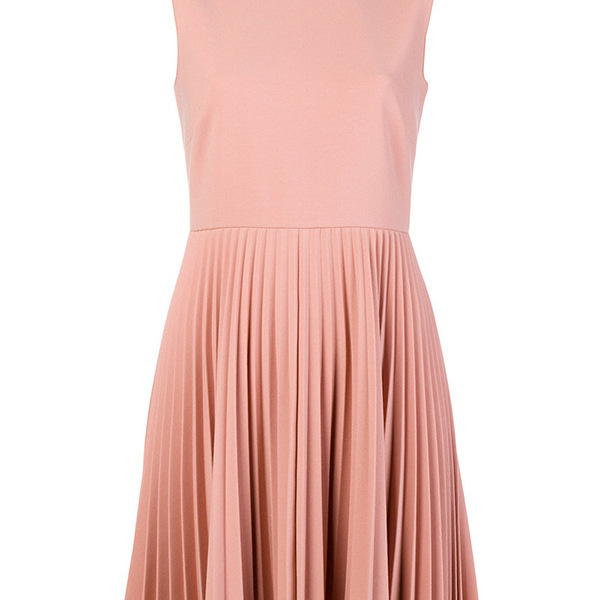 Ujjatlan ruha polo gallérral, kézzel hímzett gyöngyökkel díszítve, poliészter krepp anyag, pliszírozott középhosszú szoknyával