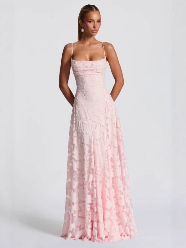 Šifon haljina slip s floralnim uzorkom, bez rukava, duga, poliester 80–90%