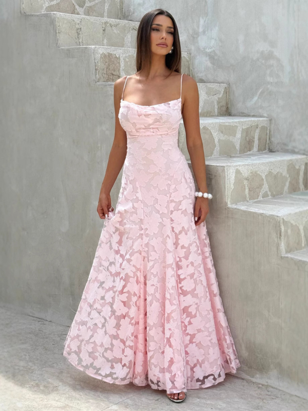 Šifon haljina slip s floralnim uzorkom, bez rukava, duga, poliester 80–90%