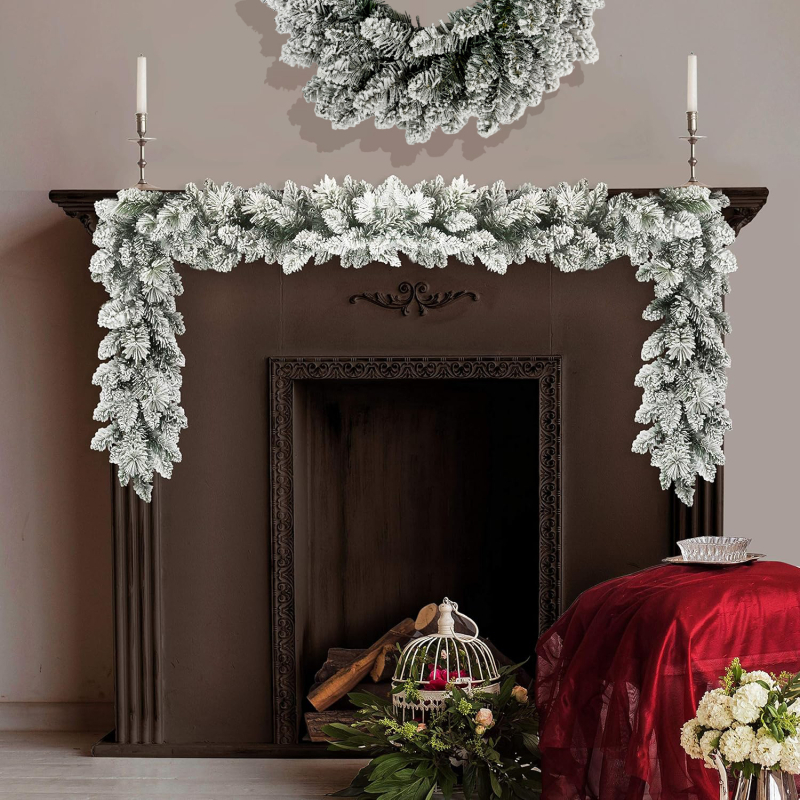 Junda rankų darbo PVC Kalėdinė dekoracija durims ir laiptams — Flocked Rattan pakabinama