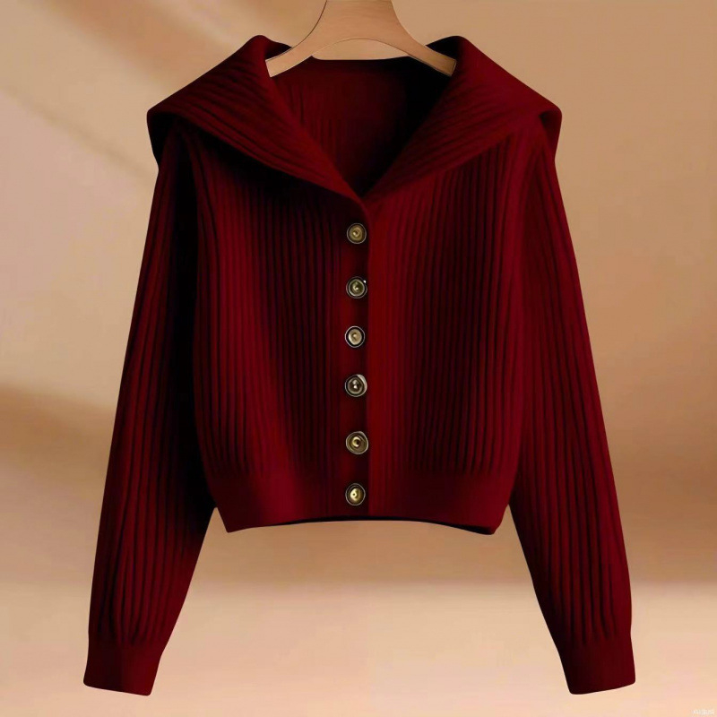 Cardigan od viskoze – ležeran stil, dugi rukavi, ovratnik mornarskog stila, pleteni materijal, postotak viskoze 50–70%, srednja debljina, normalna dužina (50–65 cm)