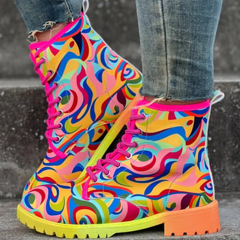 Női Martin csizmák graffiti mintával, fűzős, textil felsőrész
