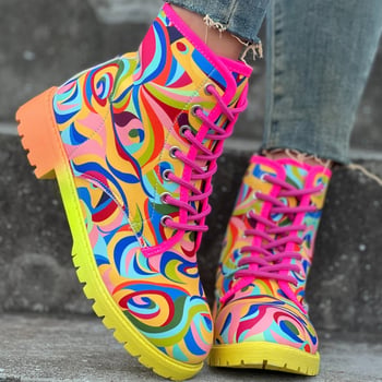 Női Martin csizmák graffiti mintával, fűzős, textil felsőrész