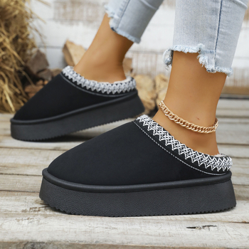 Ženske zimske papuče od pamuka, gornji dio od nubuka, plišasta podstava, okrugli vrh, gumena potplat