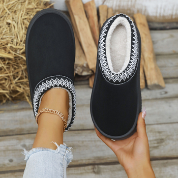 Ženske zimske papuče od pamuka, gornji dio od nubuka, plišasta podstava, okrugli vrh, gumena potplat